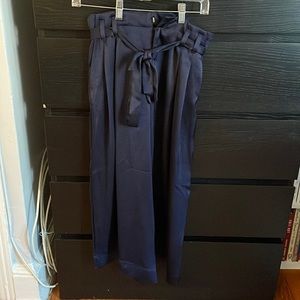 Navy Satin Wide Leg Pants